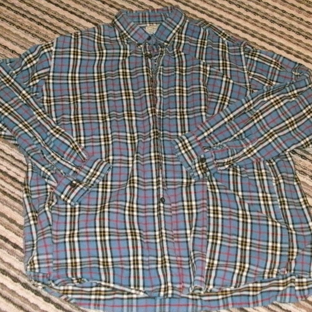 LL Bean 100% Cotton Blue Red & White Flannel Plaid Work Outdoor Shirt size XXL